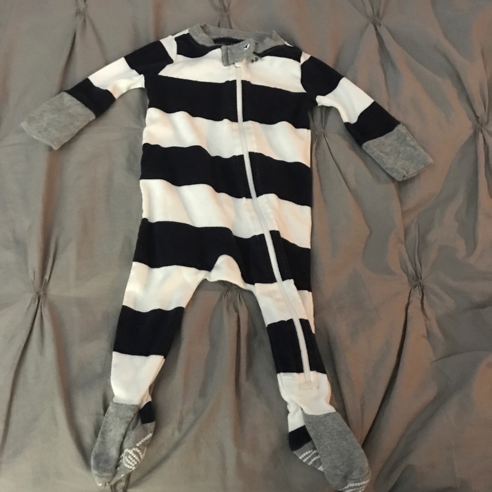 Burt’s Bees blue White Stripe Footie / 4 for $20
